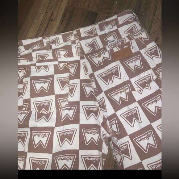 Free people x wrangler collab cream brown logo flare denim pants spring jeans - Picture 5 of 8